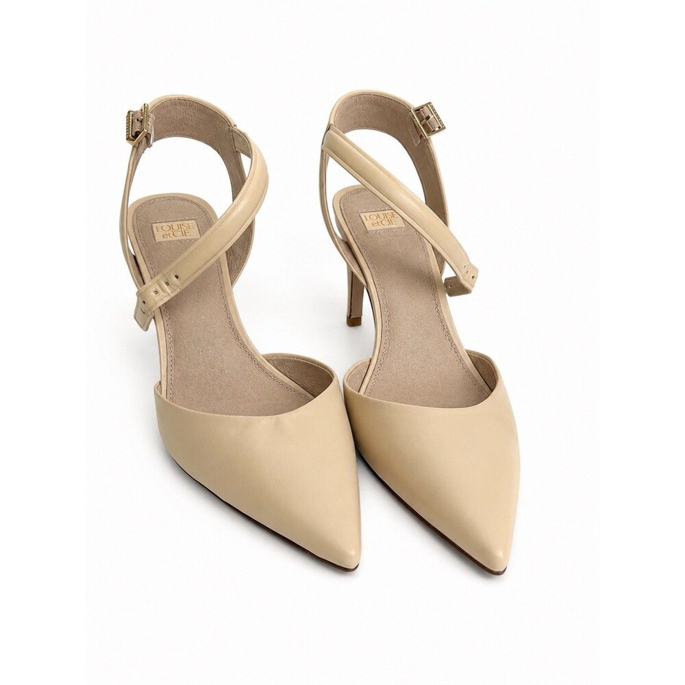 Louise et Cie Beige Pointed Toe Slingback Ankle Strap Pumps